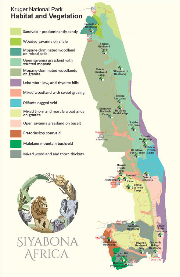 Camp Locations Map Kruger National Park Vegetation And Ecology