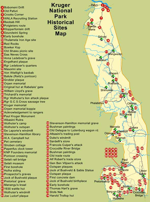 Kruger Park Historical Sites Map Kruger National Park Travel Information