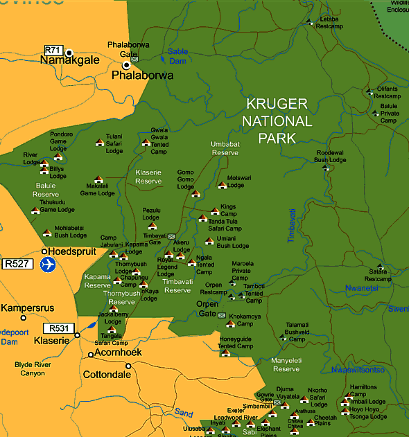 Central Region map of kruger national park