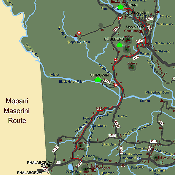 Mopani to Masorini Map