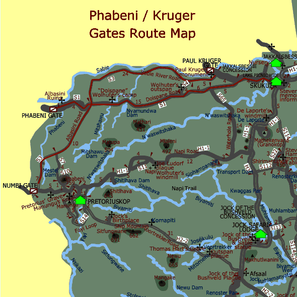 Phabeni and Paul Kruger Gates Route Maps