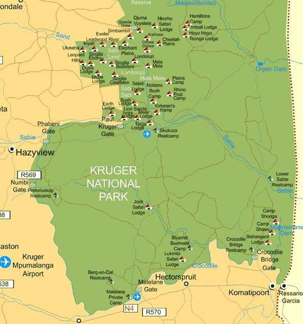 Southern Region map of kruger national park